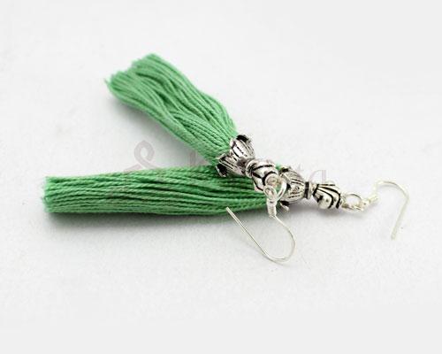 Thread tassel earrings-  Green