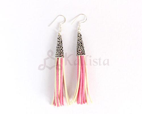 Pink & cream  tassel earrings