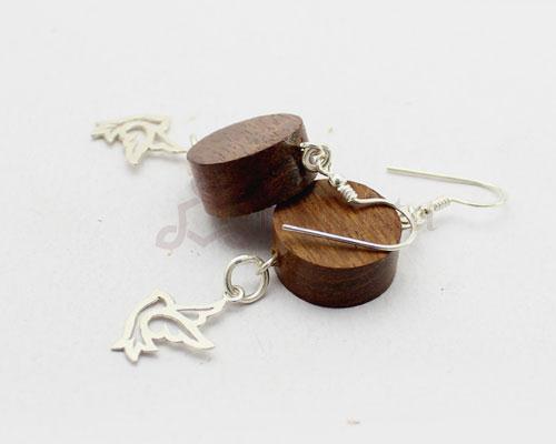 Wood & Silver dove earrings