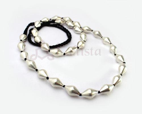 Strand necklace with wax filled silver beads-Black