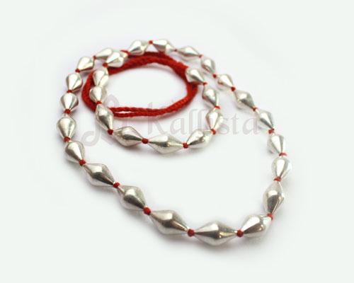 Strand necklace with wax filled silver beads-  Red