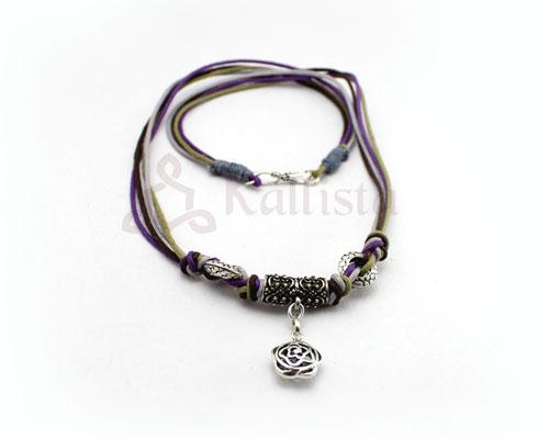 Multistrand  necklace with flower pendant-purple combo
