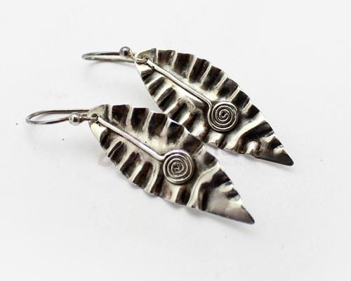 Carved Silver leaf earrings